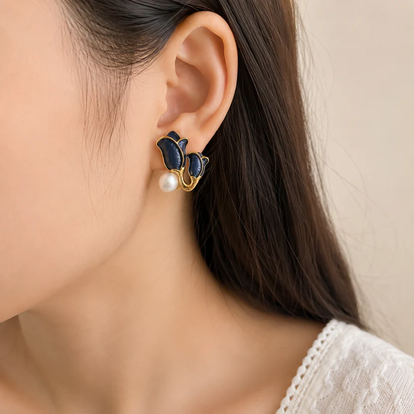 Dark Blue Tulip Earrings